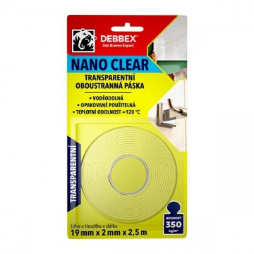 Transparentní oboustranná páska NANO CLEAR 19 mm × 2 mm, délka 2,5 m transparentní